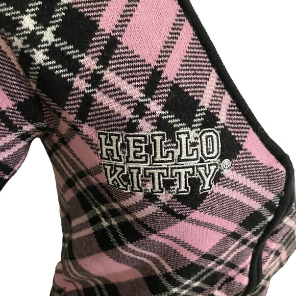 Hello Kitty & Friends Forever 21 Women's Pink & Black Plaid Zip-Up Cardigan Size - Picture 2 of 5